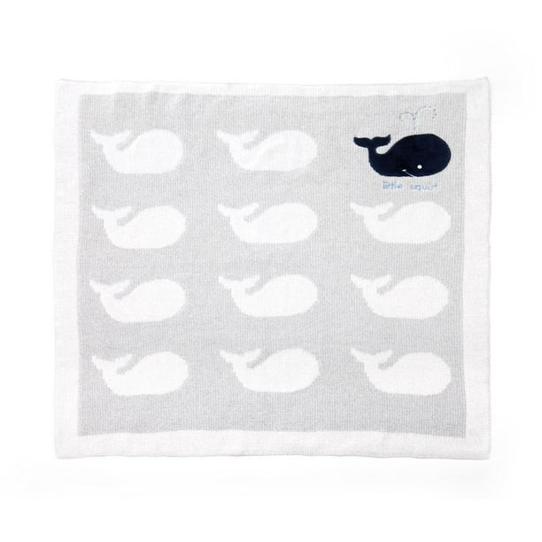 Whale Chenille Grey Pattern 24 x 24 Soft Polyester Knit Baby Throw Blanket Demdaco 5004700162 